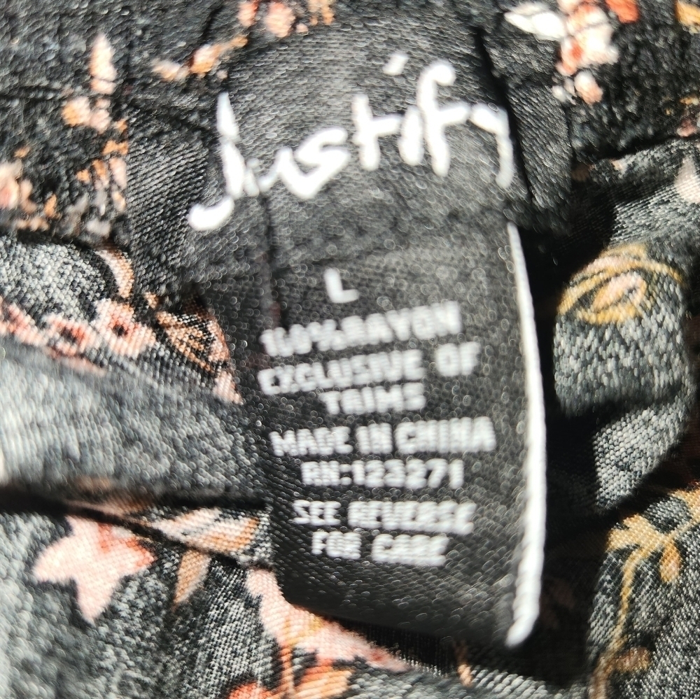 Justify Off Shoulder Black/Tan/Pink Floral Maxi Dress Size L Elastic Neck/Ruffle - Picture 5 of 6